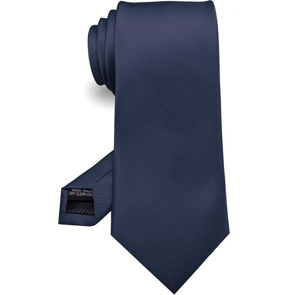Men's Navy Blue Solid Pure Color Imported Silk Blend Formal Neck Ties